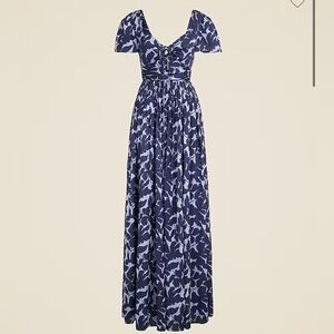 NWT J. Crew Tie-neck Flutter-sleeve Dress in Printed Luster Crepe